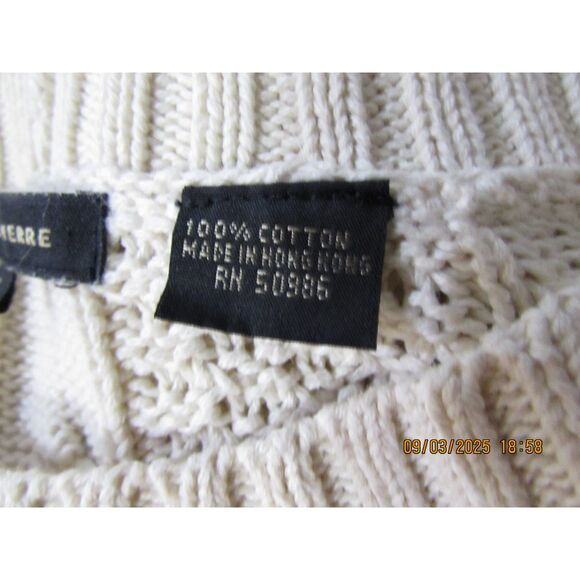 Jeanne Pierre size M/L cream colored cable knit sweater with front pocket cotton - Picture 8 of 9